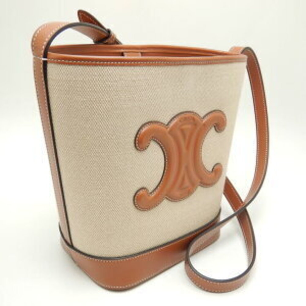 Celine Bucket Crossbody Shoulder Bag Cuir Triomphe Canvas Calfskin Natural Tan - Picture 2 of 9